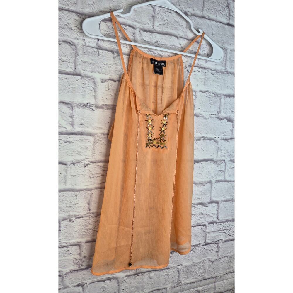 Vintage Y2K Wet Seal Beaded Sequin Halter Tank Top Sheer Orange fairycore - Picture 3 of 9